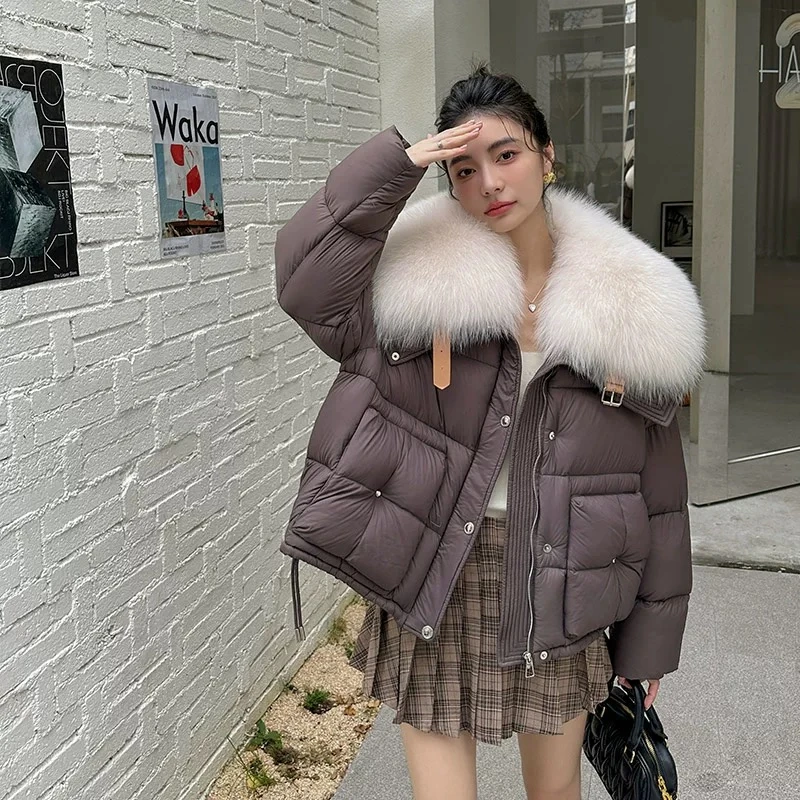 Women\'s Down Jacket Winter New Outerwears Large Fur Collar Thick Warm Puffer Coats High-end Trend High Street Short Down Coats