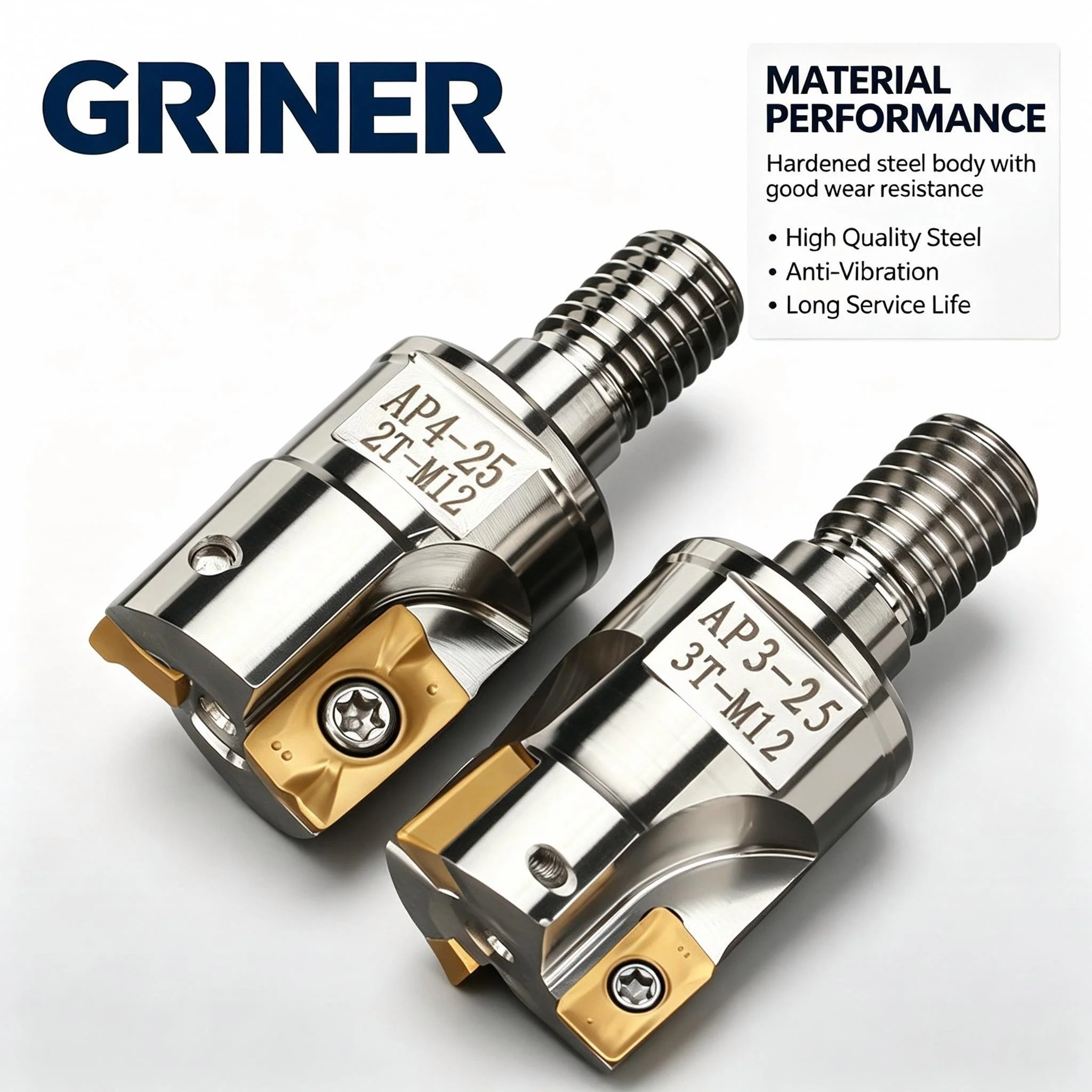 GRINER Indexable Modular Milling Head BAP300R BAP400R, Thread Lock Milling Cutter Head Fit 1135 /1604 Carbide Inserts for CNC Ma
