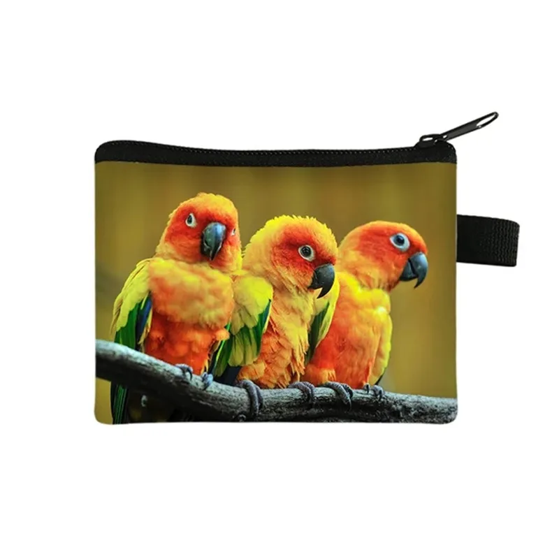 Cute Bird Owl Parrot Print Coin Purses Boys Girls Card Keys Money Holder Bags Women Fashion Lipstick Storage Bags Wallet Gift