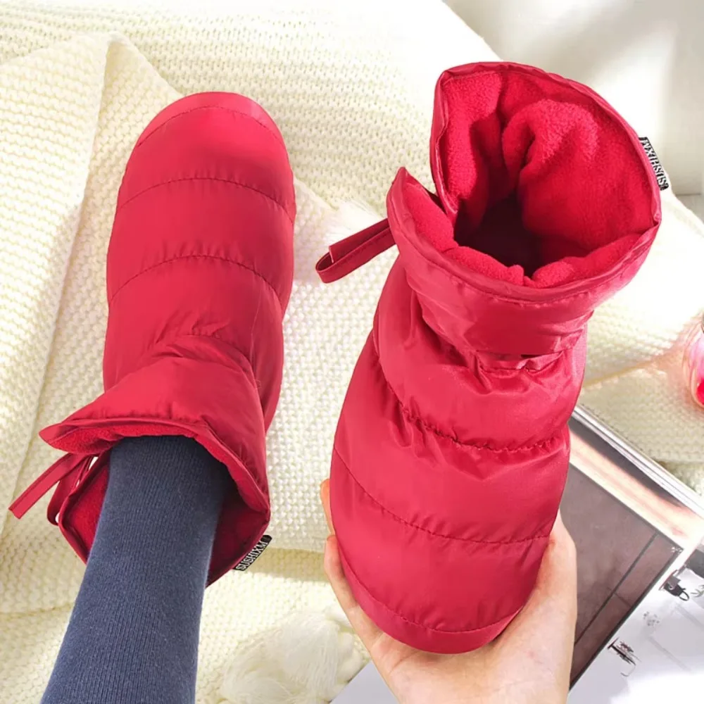 Inverno feminino chinelos quente interior silencioso sola macia homens casa sapatos casuais engrossado para baixo-algodão feminino casa tornozelo botas