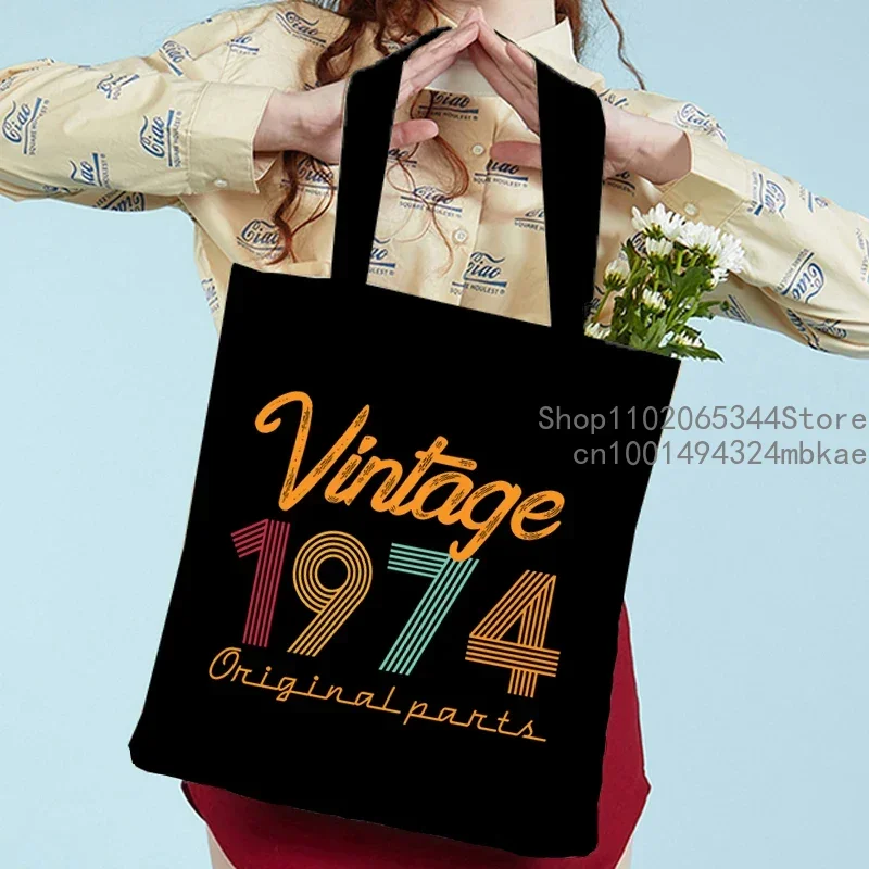 Fashion Women Shopping Bags Vintage 1974 Canvas Supermarket Shopper Bag Harajuku Number Tote Bag 70s Trend Eco Women Handbags