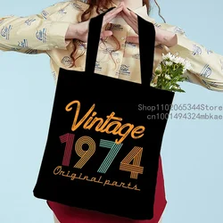 Fashion Women Shopping Bags Vintage 1974 Canvas Supermarket Shopper Bag Harajuku Number Tote Bag 70s Trend Eco Women Handbags