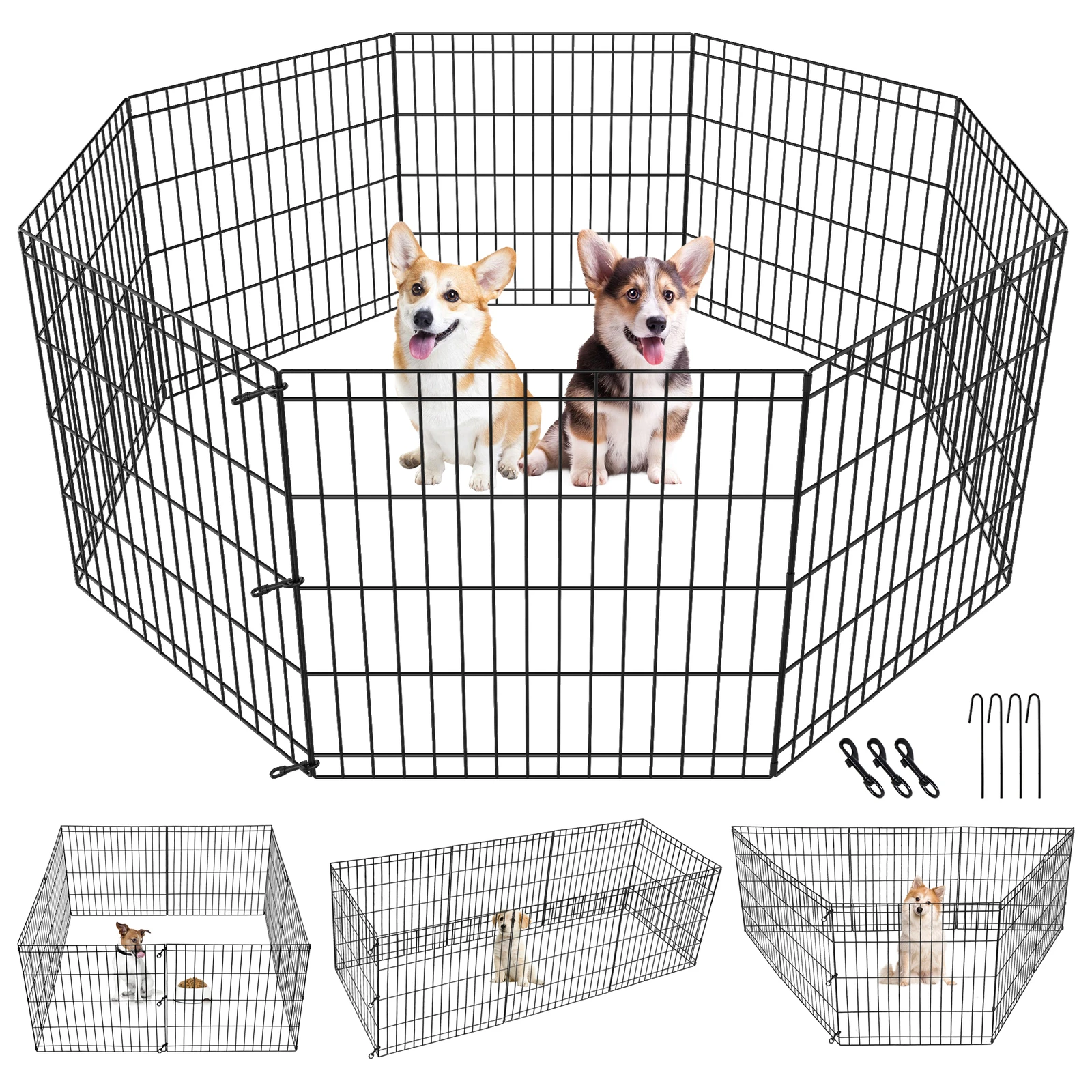 

24 Inch Dog Playpen for Small Dogs Puppy Exercise Pen 8 Panel Pet Safety Fence Indoor Outdoor Kennel Cage for Puppies and