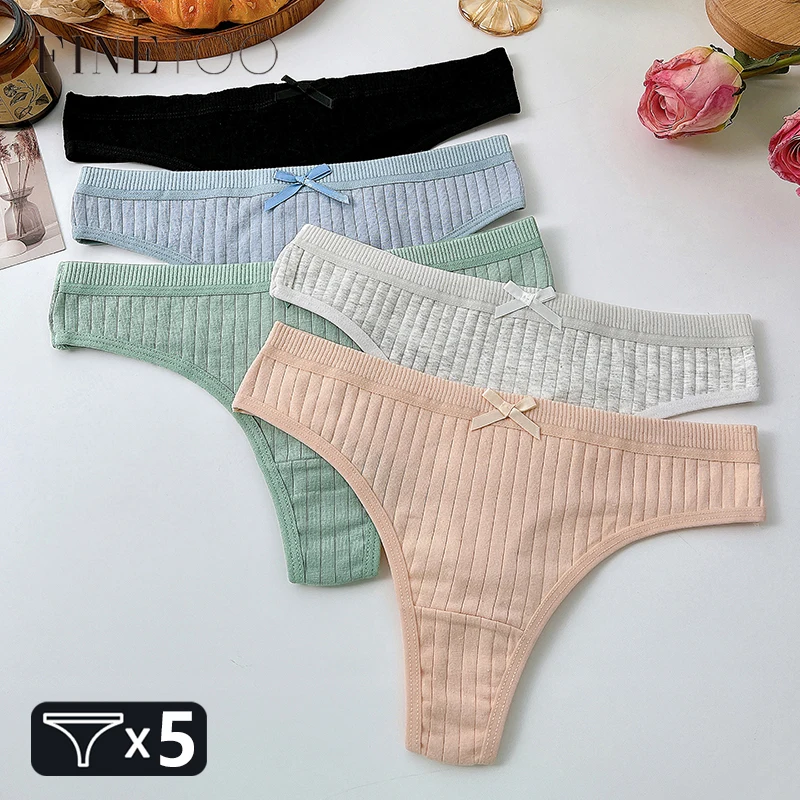 5 Teile/satz frauen Baumwolle Höschen Sexy Komfortable Gestreiften Unterwäsche Low-taille Soild Thongs Mädchen Weiche G-String Atmungsaktive Dessous