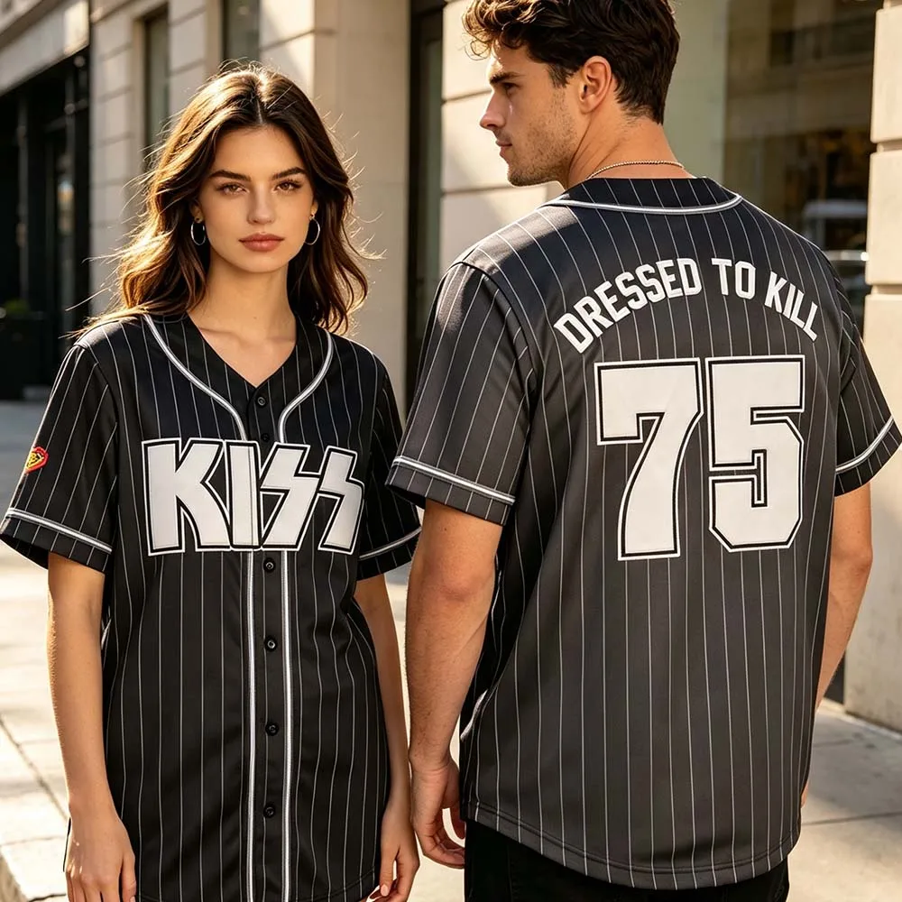 DRESSED TO KILL HOME Baseball JERSEY Band Kiss Heavy Mental Fashion Shirts Button Up Short Sleeve Summer Tops Print Clothing Tee