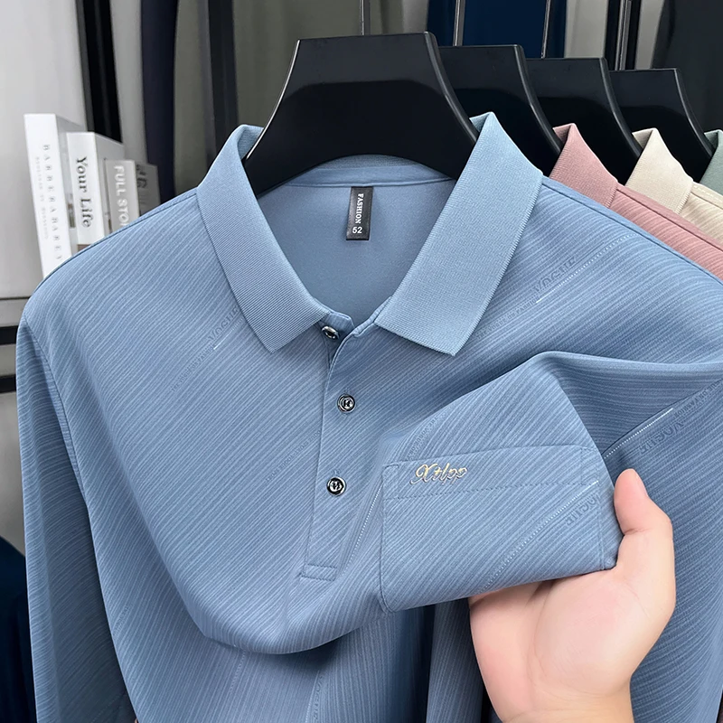 

Light luxury brand men's long sleeved polo shirt autumn fashion new item pocket letter design boutique golf top casual T-shirt
