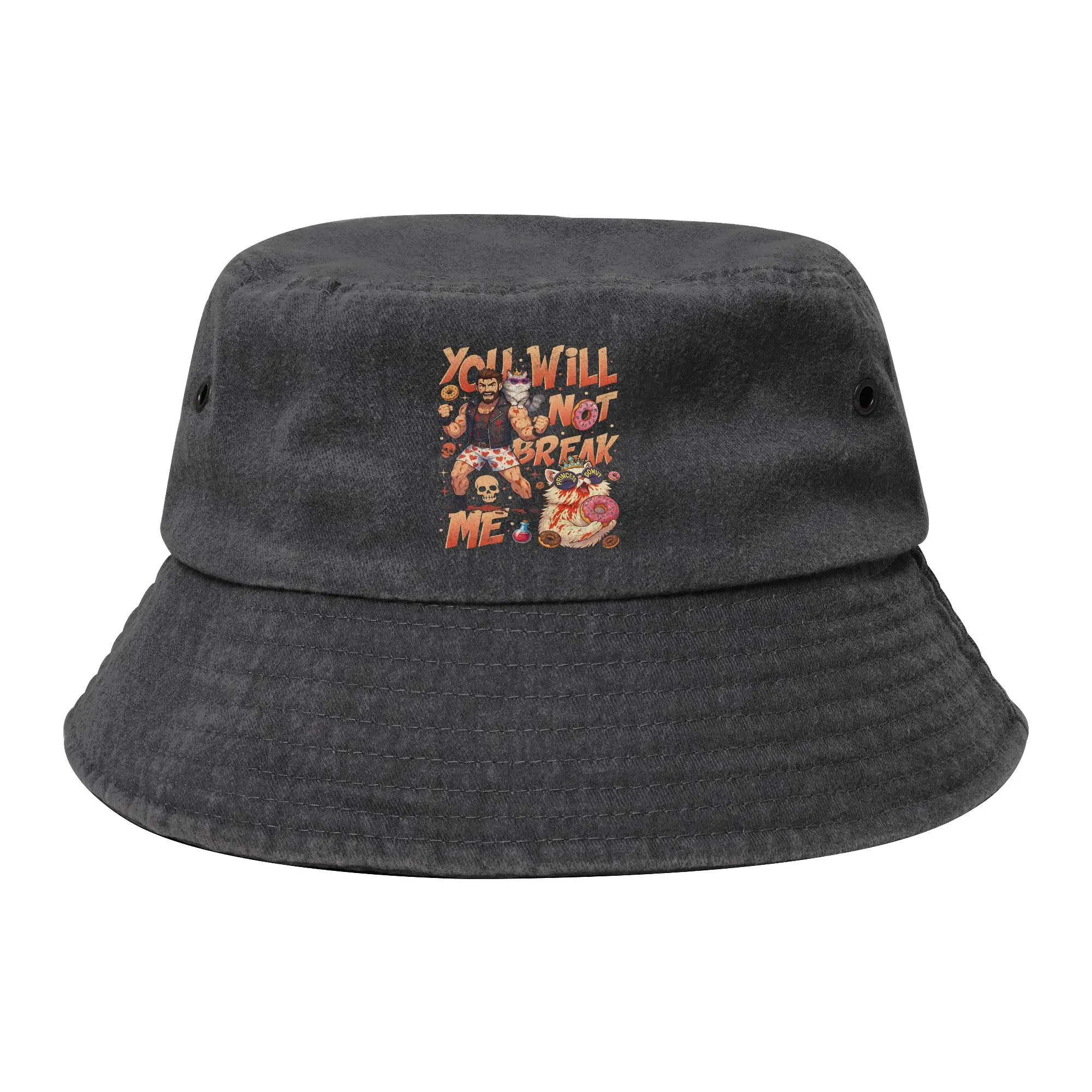 Unisex Distressed Denim Bucket Hats You Will Not Break Me Headwear Vacation Fishing Hat Dungeon Crawler Carl Bob Hat Gifts