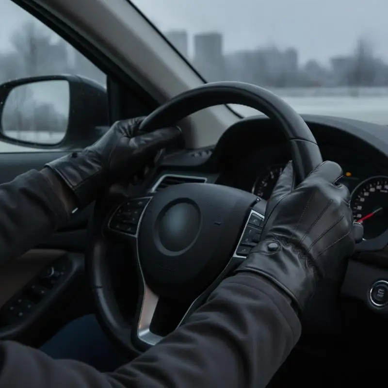 Black Winter Leather Gloves With Thick Fleece Lining Windproof Design For Cycling Driving Outdoor Cold Weather Use