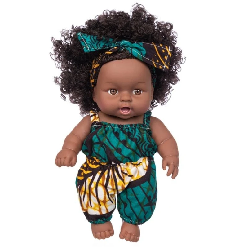 

C9GB African Black Baby Toy with Curly Hair Christmas Simualtion Cartoon for Doll
