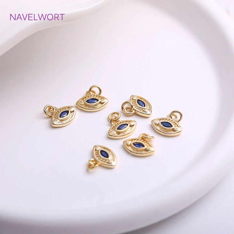 10mm * 8.5mm 14K placcatura in oro ottone metallo malocchio pendenti colore nero/blu malocchio Charms gioielli fai da te che fanno accessori