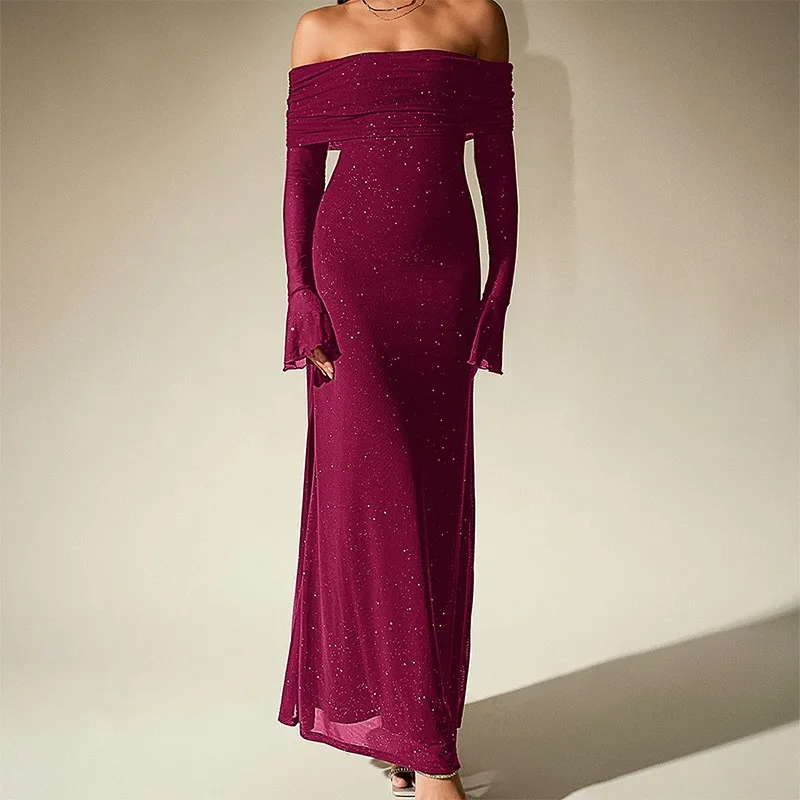 Pakistani Woman Dress Indian Outfits Spaghetti Strap Long Dresses Solid Off Shoulder Backless Maxi Dress Sheer Mesh Magenta Gown