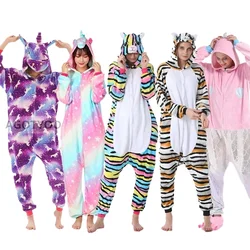 Women Unicorn Pajamas Sets  Flannel Cute Animal Pajamas Kids Women Winter Tiger Cat Nightie Pyjama Sleepwear Homewear