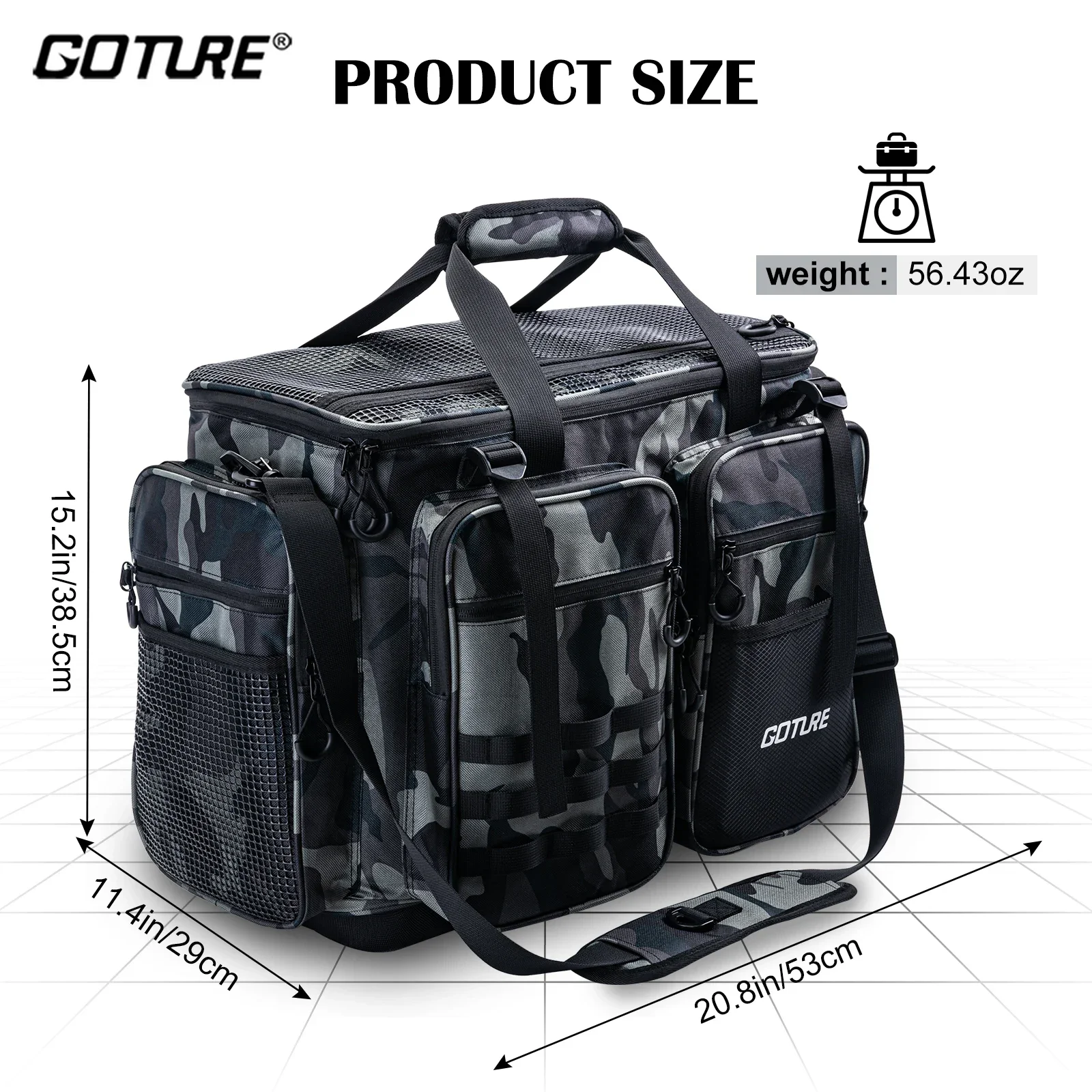 53*29*38.5cm Water Proof Oxford cloth Fishing Bag Outdoor Camping Backpack Large Capacity Multi-Purpose Fishing Tackle Bag