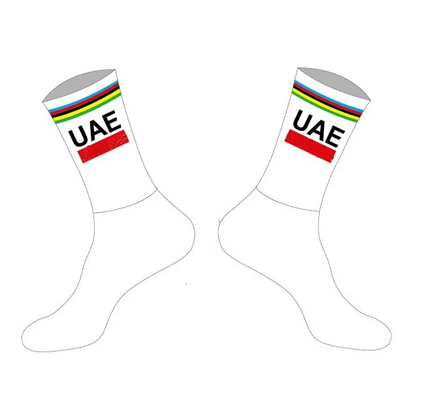 LASER CUT ONE PAIR 2024 UAE TEAM World Champion Cycling Socks Antislip Bike Racing MITI Breathable FOR Men and Women