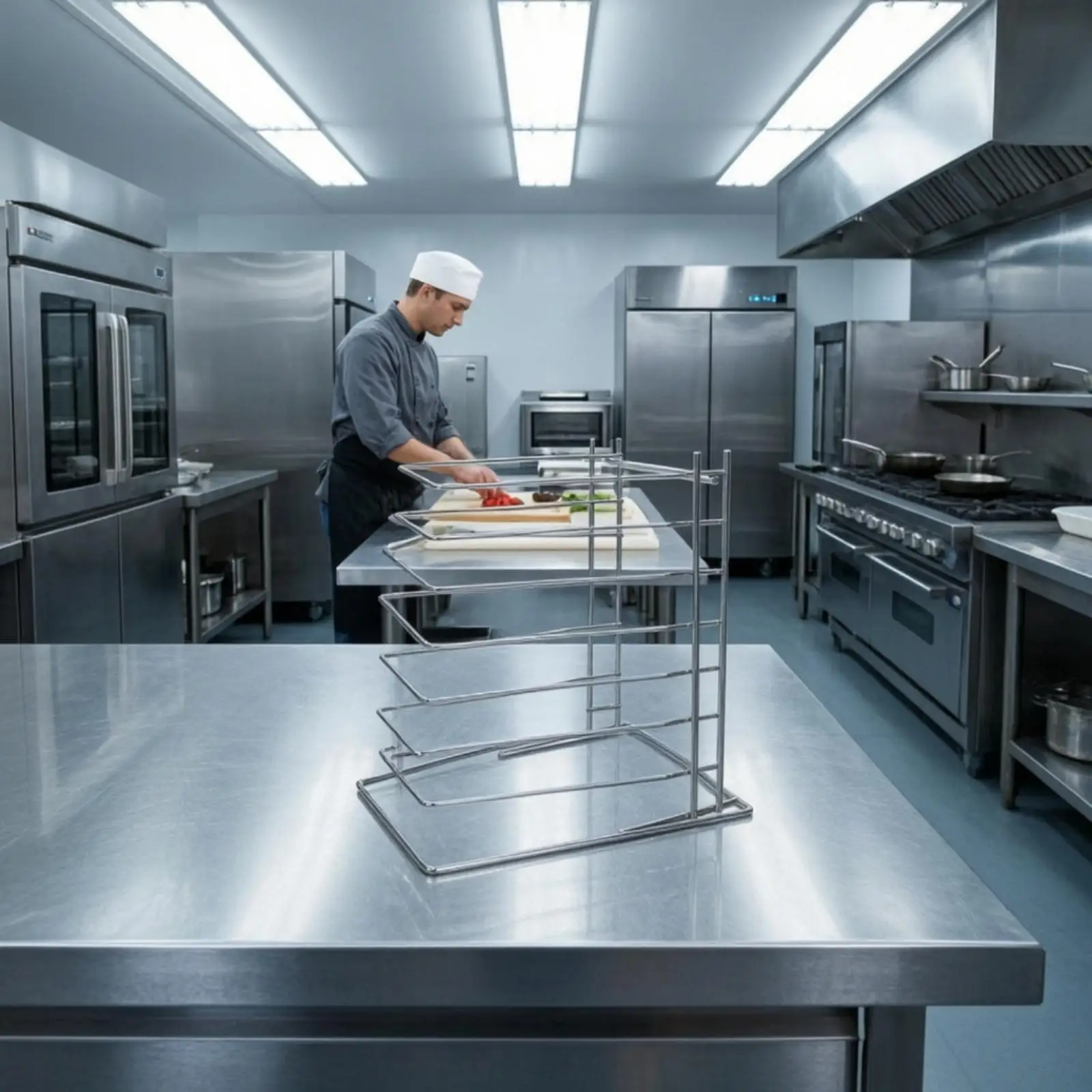Baking Tray Organizer Space-Saving Six-Tier Pizza Pan Rack for Home Bakery Workers, Commercial Kitchen
