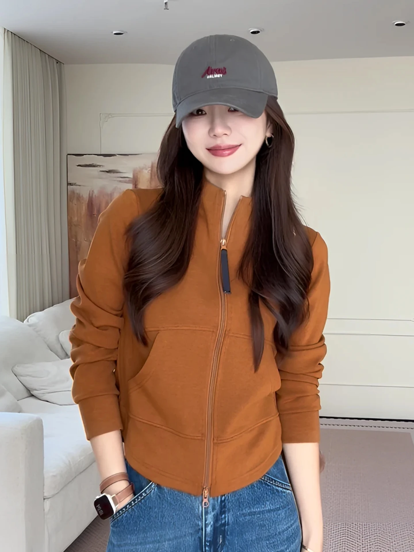

Женская куртка Ele Zipper Long Sleeve Commuter Jaet: Простой дизайн, универсальная верхняя одежда в корейском стиле, прямой крой
