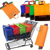 4pcs Durable Polyester Shopping Trolley Bags Non-Woven Fabric Grocery Cart Organizer with Mesh Pockets Reusable Shopping Bags