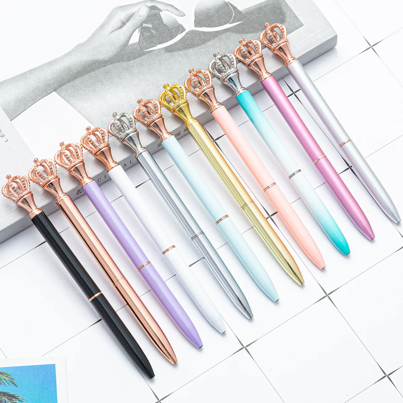 1pc Crown Ballpoint Pen Stationery Cute Cartoon Fantasy Metal Pen Fashion Printed Metal Ballpoint Pen Student Exam Pen