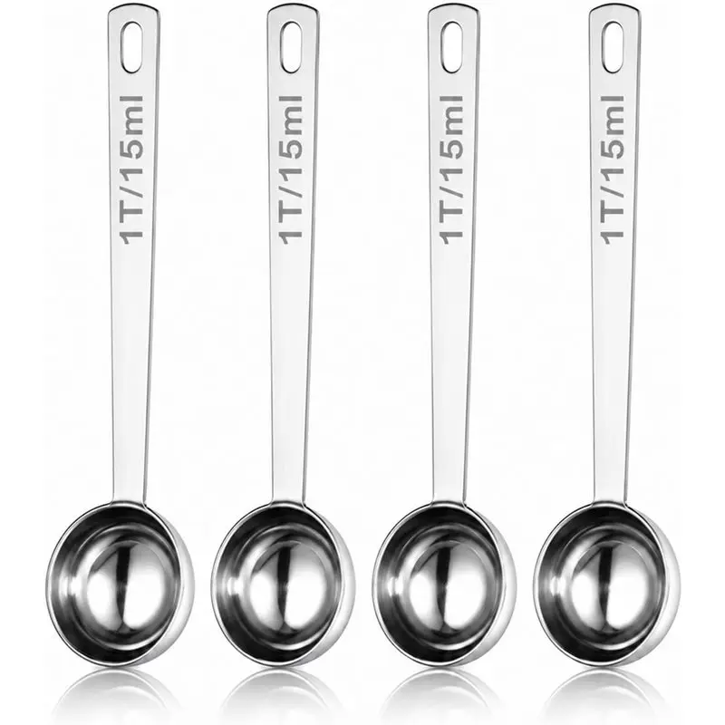 [NEW!A08R】 4 Pack Coffee Scoop Spoons, 1 Tbsp (15Ml) Stainless Steel Measuring Spoons With Long Handle, For Ground Coffee, Tea