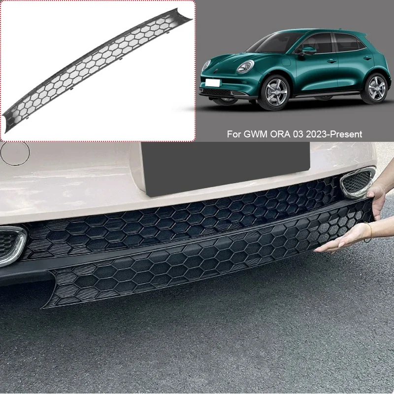 For GWM ORA 03 2023-2026 ABS Car Modify Front Buckle Insect Proof Net Auto Front Bumper Center Intake Grille Cover Accessory