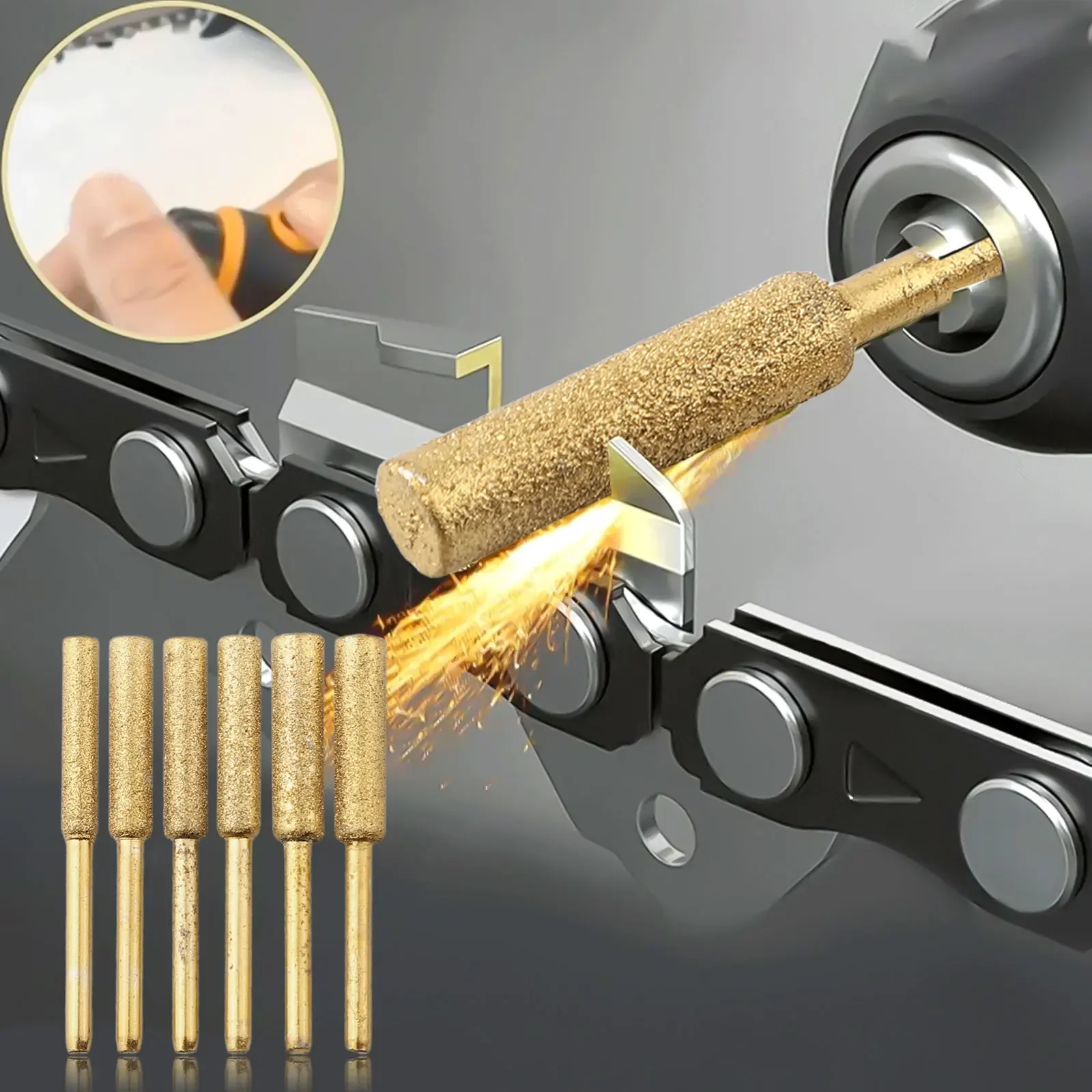 6pcs/set Chainsaw Sharpener 4.0/4.8/5.5mm Chainsaw Bits Titanium Plated Diamond Sharpener Burr Grinder for Metal Jade Wood