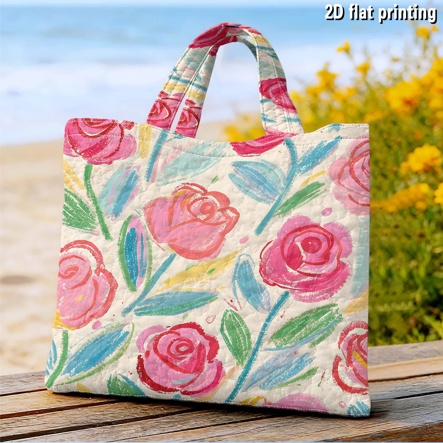 Hand-Painted Blush Rose Floral Women canvas shoulder bag Dual-Side Printed Tote Bag shopping bag Fashionable and fun handbag