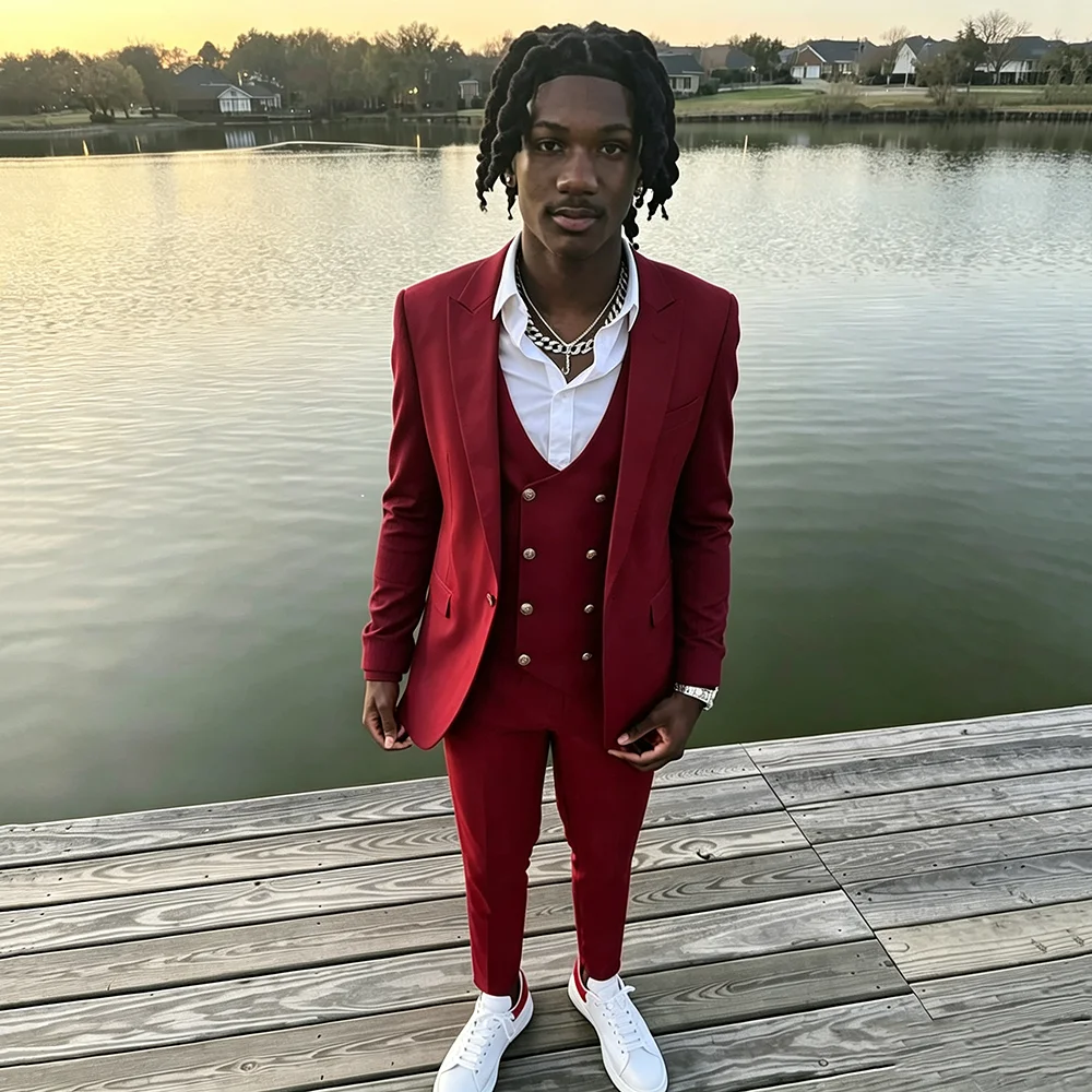 New Men Classic 3 Pieces Suits Set Jacket Vest Pants Wedding Tuxedos Peak Lapel Business Casual Formal Male Fashion Trousers
