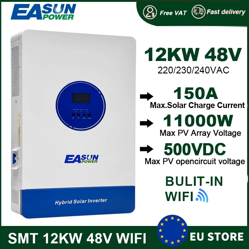 EASUN POWER 12KW Dubbele Uitgang Off Grid Hybride Zonne-energie Omvormer 48V 230V 150A MPPT Lader Zuivere Sinusgolf Omvormer WIFI BMS