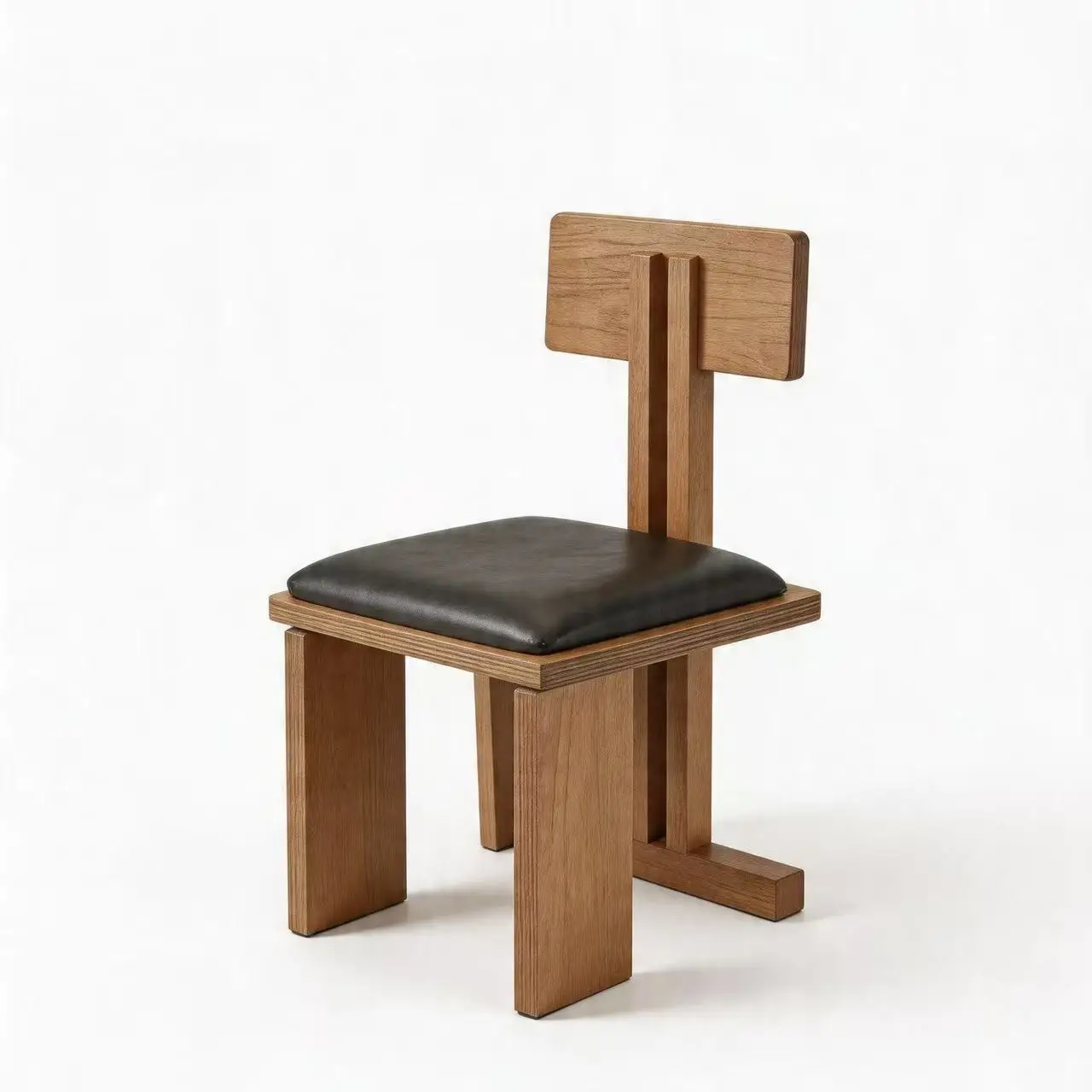 Modern Wooden Dining Chair with PU Leather Upholstery for Living Room Cafe Shop
