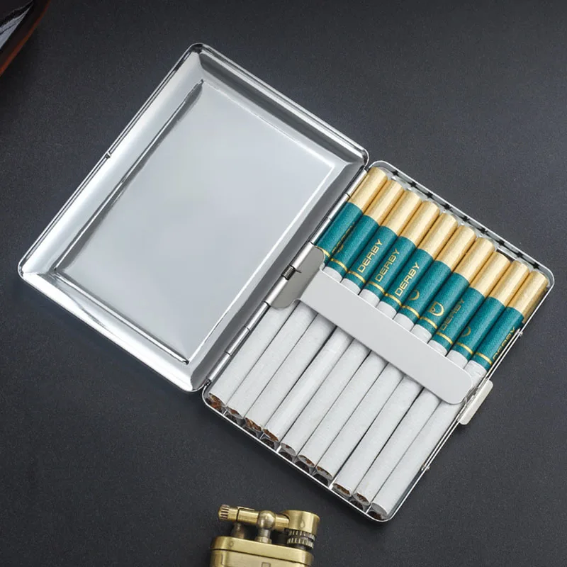 Smoke Box Metal Simple Ultra-thin Cigarette Case Cover Cigarettes Sleeve Pocket Cigarette Case silver