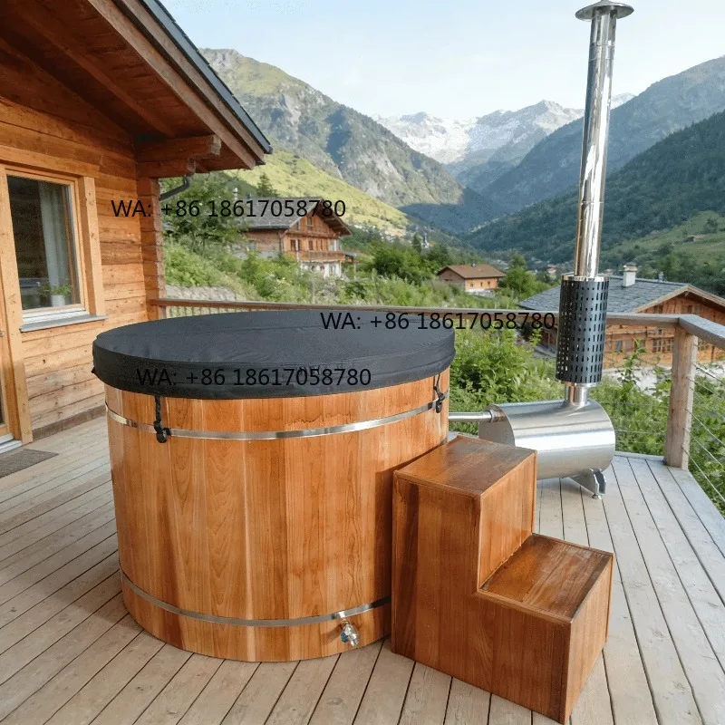 Canada Red Cedar Wood Fired Stainless Steel Hot Tub Spa Outdoor One Person Bathtub Wood Burning