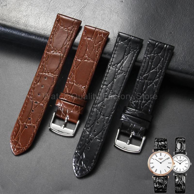 For LongineMaster Collection La Grande Classique Elegant Presence Crocodile Grain Leather Watchband Scratch‑resistant Flexible