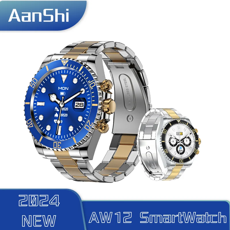 

Aanshi Business Men's Smartwatch Bluetooth Call Support Hebrew AW12 Smart Watch Compatible Android iOS Men Watch Perfect Gift