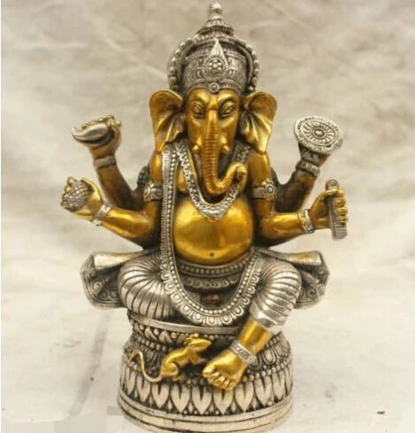 Chinese Tibet Culture Silver Bronze Ganapati Ganesh Lord Ganesha Statue BuddHA