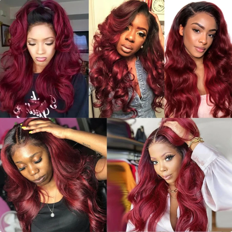 12A Ombre Body Wave Bundles With Closure 1B/99J Brazilian Human Hair Bundles With Closure Two Tone Wine Red Bundles with Closure