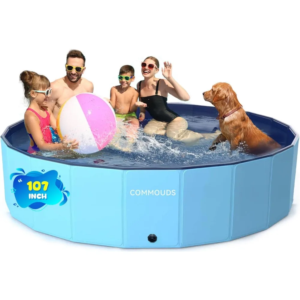 

107-дюймовый складной бассейн для собак, очень большой складной жесткий пластиковый бассейн для собак, портативная ванна для домашних животных, прогулка