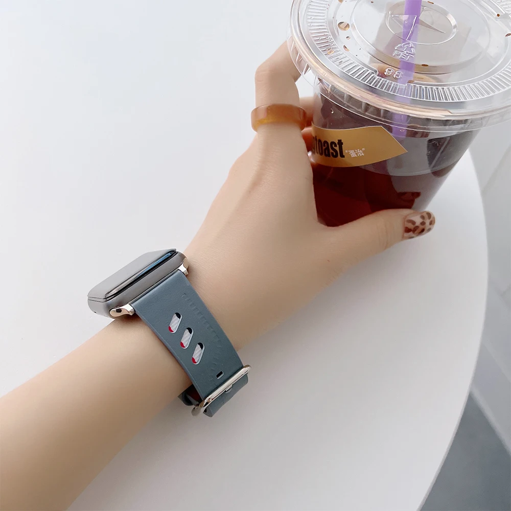 Leather Nylon Strap for Apple Watch Band 49mm 45mm 41mm 44mm 40mm 42mm 38mm Sports Breathable Bracelet for iWatch 876543SE Ultra