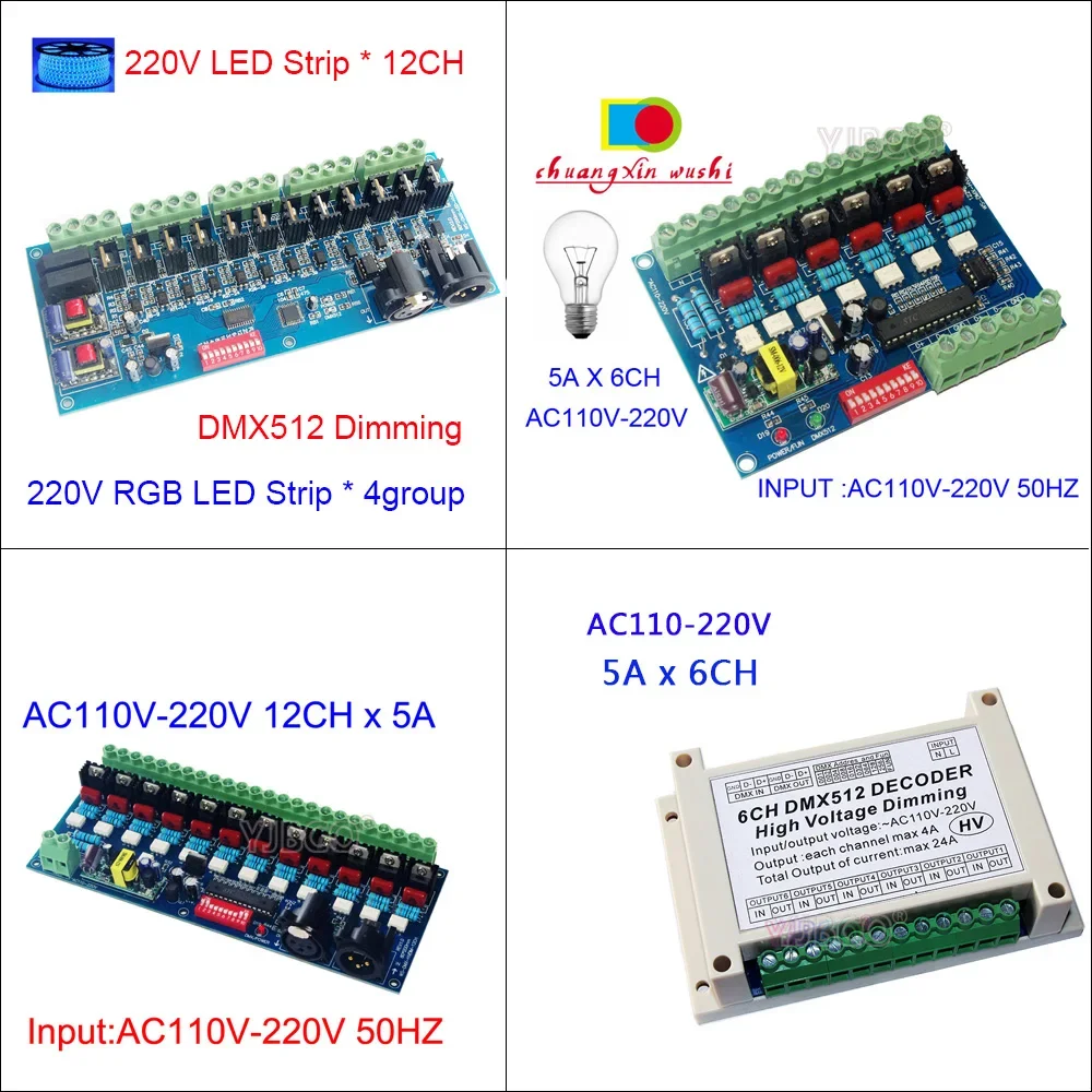 High Voltage 6 CH 12 CH Channels DMX RGB RGBW Controller AC 110V 220V DMX512 Decoder For LED Light,Strip,Lamp,Lights tape