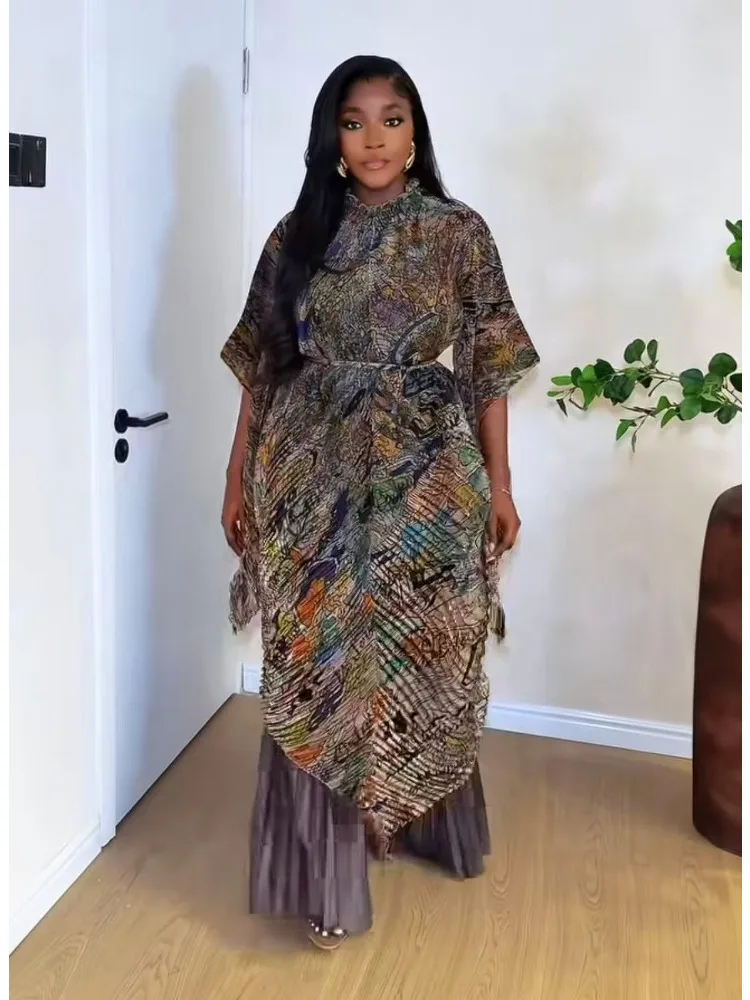 Miyake Plissee Druck Anzug Modische Fledermaus-ärmeln Top + Weite bein Gerade Hosen Zwei-stück Set Sommer neue