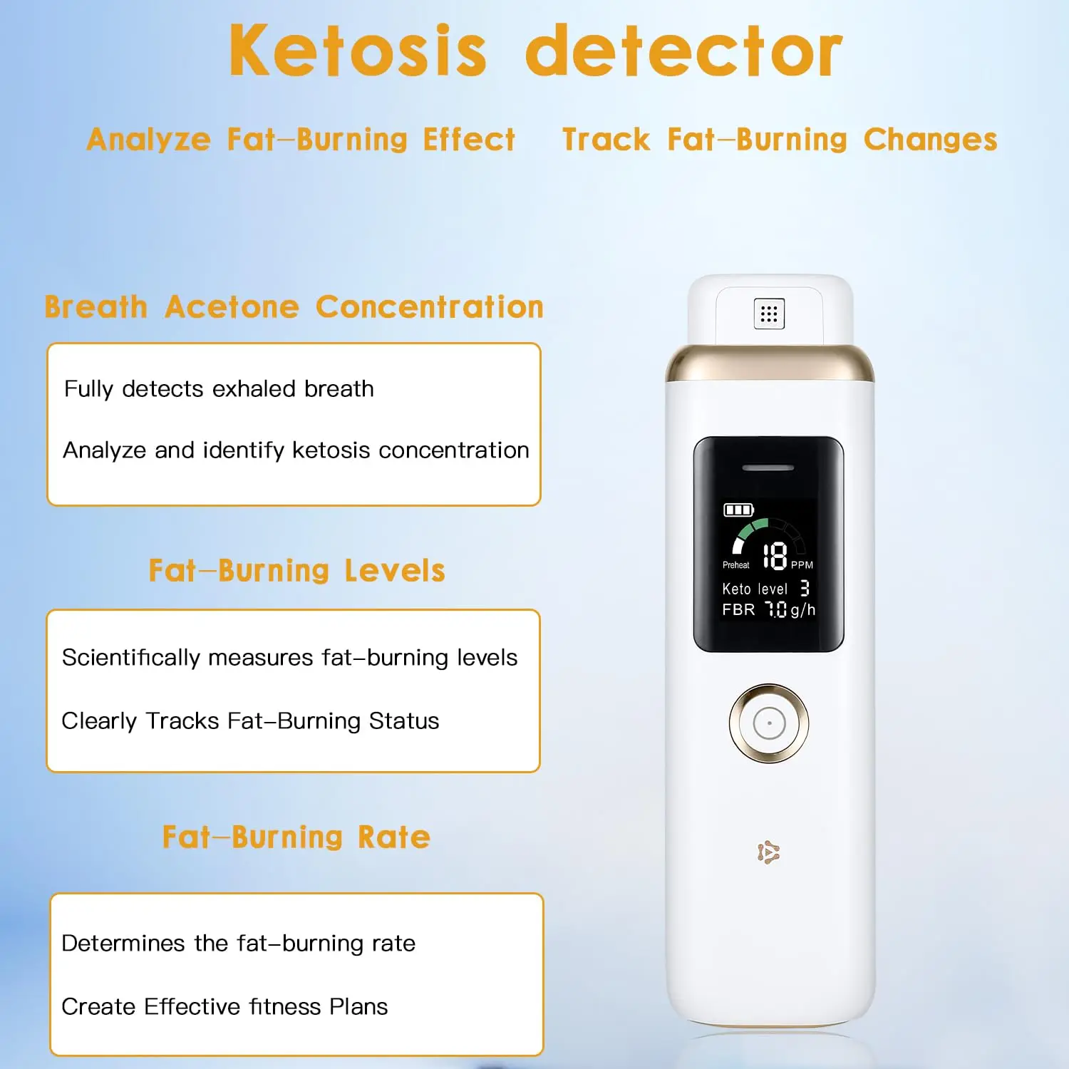 Portable Ketosis Breath Tester - Precise Ketone Breath Monitoring Analyzer for Keto Diet Tracking