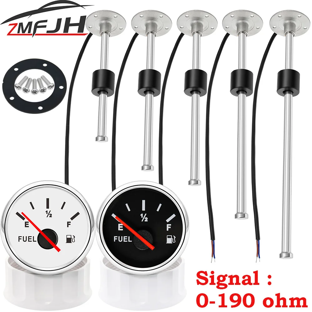 52MM Fuel Level Gauge with Fuel Level Sensor 150MM 200MM 250MM 0-190ohm Oil Liquid Tank Fuel Level Indicator