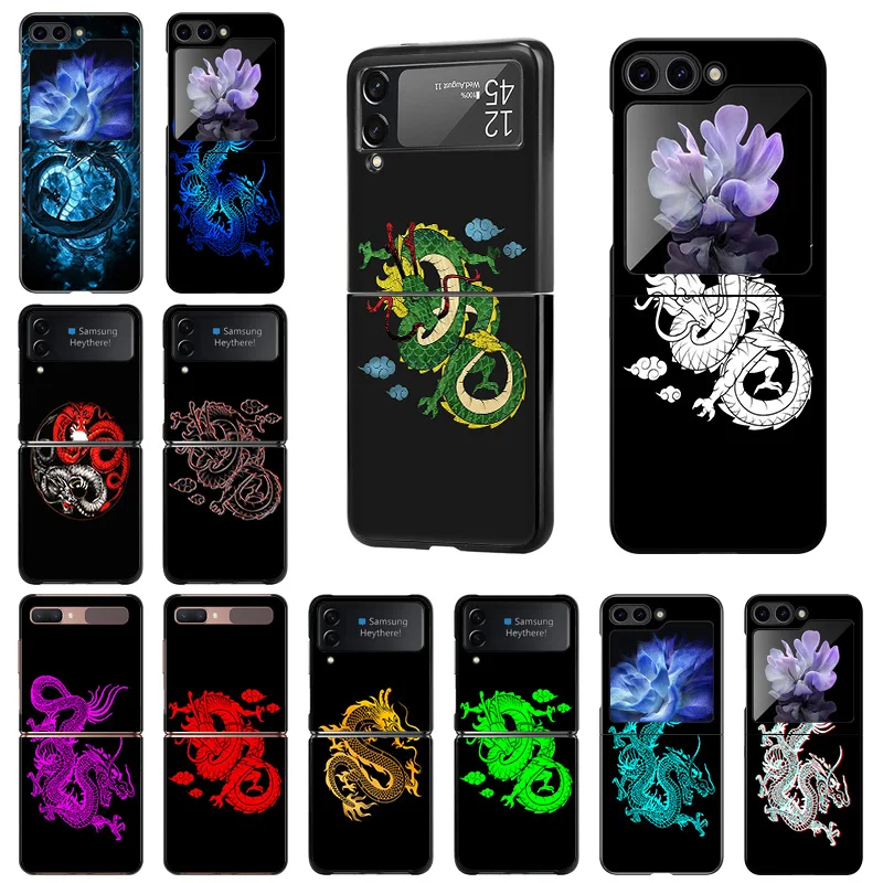 Luxury Cyan Gules Green Dragon Mobile Phone Cases For Samsung ZFlip6 Z Flip3 Flip4 Flip5 5G Flip 6 5 Black Hard Anti-Drop Cover