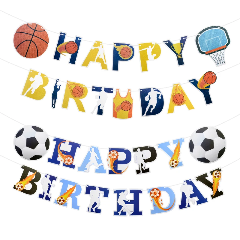 

Sports Theme Party Decoration Banner Basketball Football Happy Birthday Bunting Garland Kids Boys Baby Shower Birthday Pull Flag