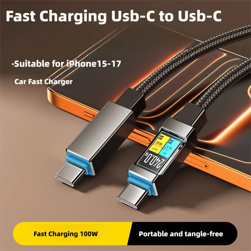 100W Type-C to Type-C Mobile Fast Charging Data Cable Suitable for iPhone 15/16 Samsung Huawei Xiaomi OPPO Phone Charging Cable