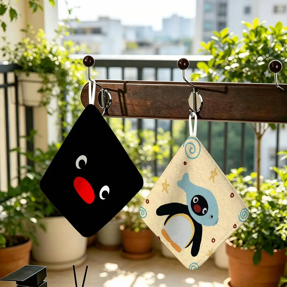 Children Animation P-Pingu  Household Hanging Towel Polyester Cotton Hand Wiping Towel Sturdy For Bathroom Bedroom