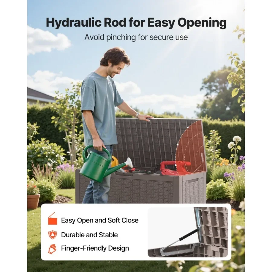 صندوق تخزين خارجي 100 جالون صندوق سطح من الراتنج الفناء الخلفي لعبة خارجية وخزانة تخزين المناشف مقاومة للماء لأثاث الفناء Cus