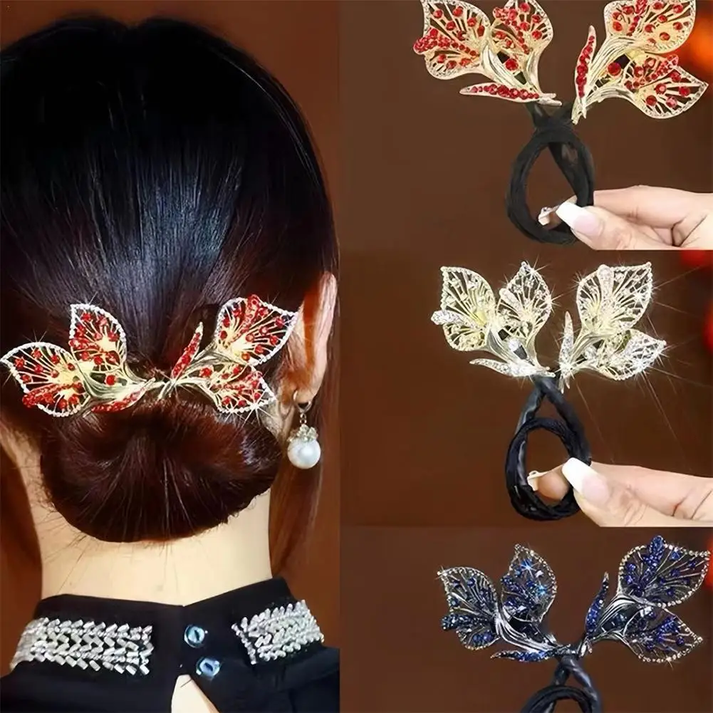 Fashion Women Hair Curler Butterfly Twisting Rhinestone Flower Hair Clip Pin Accessories Ocean Blue Feather Elegant Hairpin