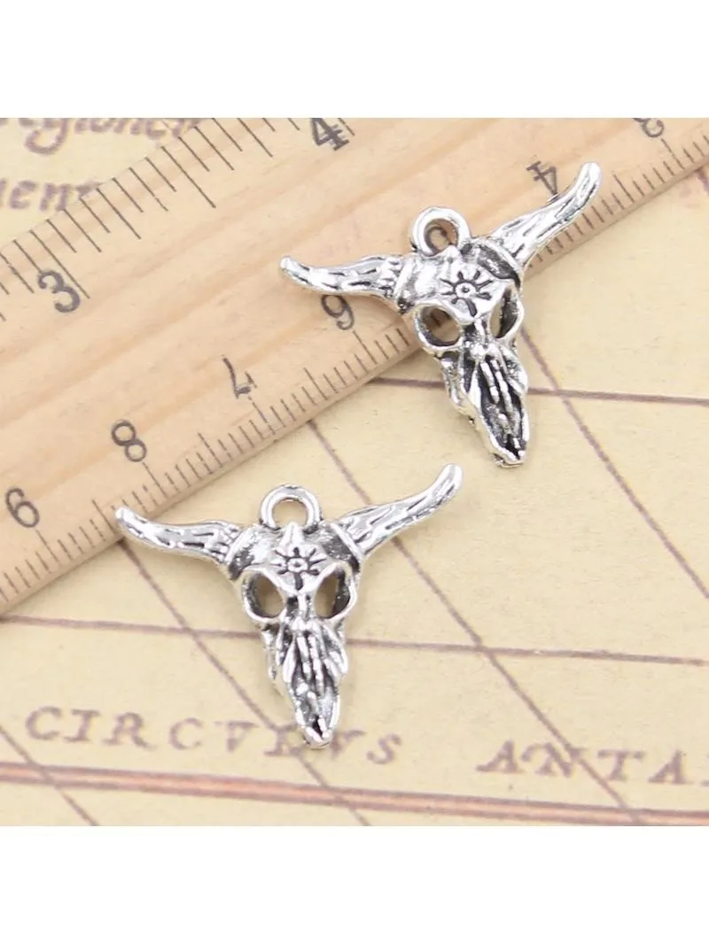 10 sztuk Charms gwiazda czaszka byk głowa wół 22x27mm tybetański kolor srebrny wisiorki antyczne tworzenia biżuterii DIY Handmade Craft — zdjęcie 2
