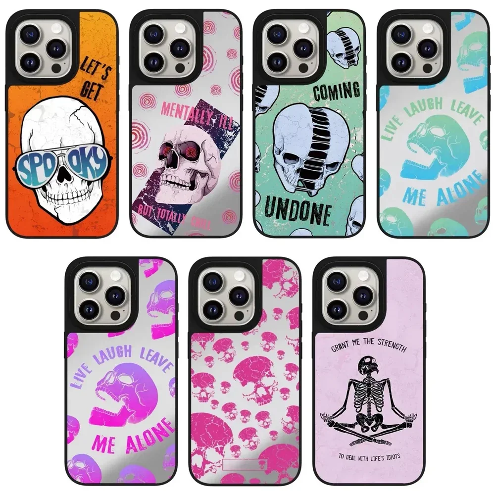 Skeleton Halloween Mirror iPhone 11 12 13 14 15 16 Pro Max Case - Protective iPhone Case with MagSafe