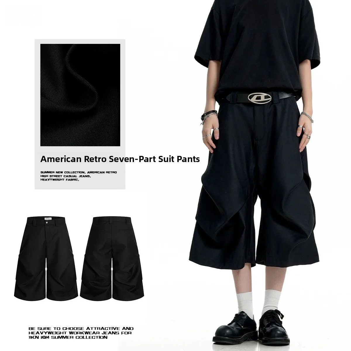 

American Retro Seven-Foot Wide Leg Men's orts Straight Cut Loose Fit Versatile Waed out Pants Casual Summer orts